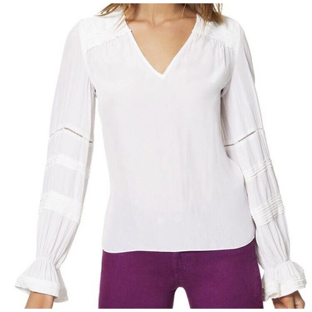 NWT Ramy Brook Womens Finn Blouse‎ Size XS Ladder Lace Trim Long Sleeve V Neck
